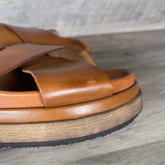 Alohas Women 8.5โ9 EU39 Tan Brown Leather Sandals Cross Strap Platform Slingback - Picture 11 of 15
